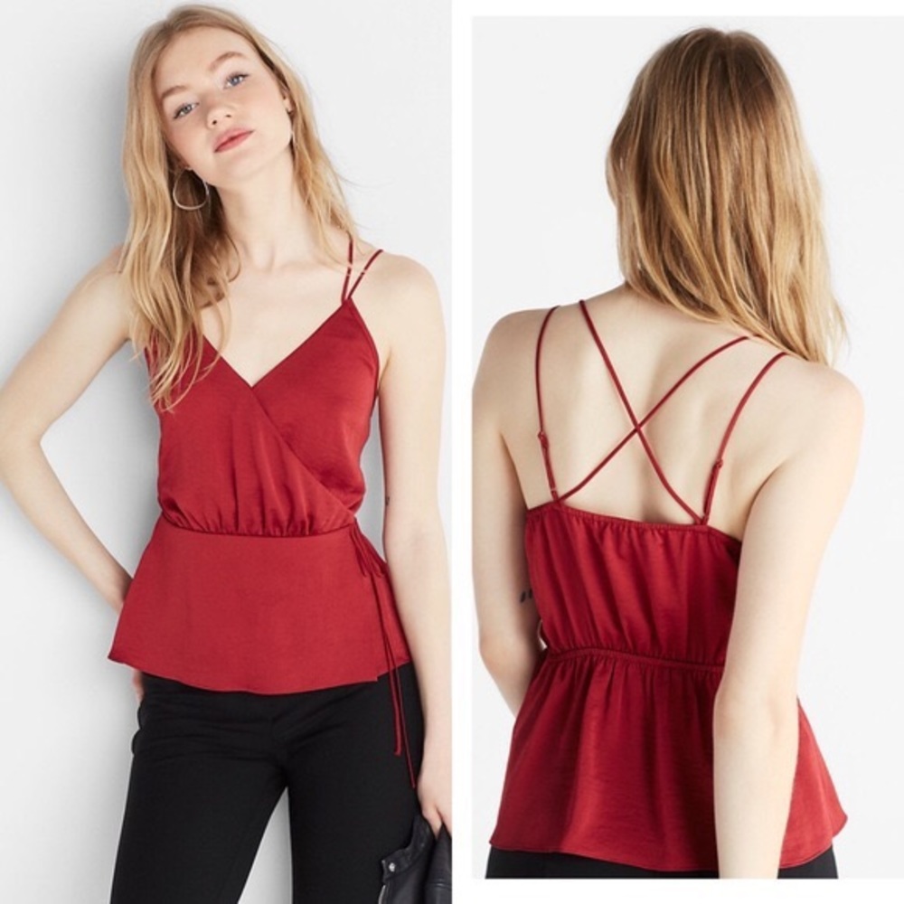 Express Satin Tie Sleeveless Blouse. Size L